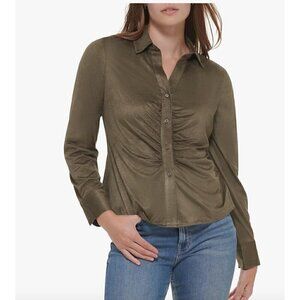 Calvin Klein Collar Soft Sinched Micro Suede 3X Green Western Ranch